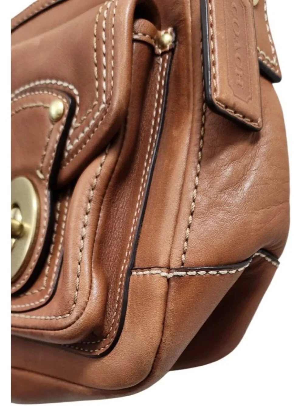 Coach F12868 65th Anniversary Double Turnlock Whiskey Leather Shoulder Bag